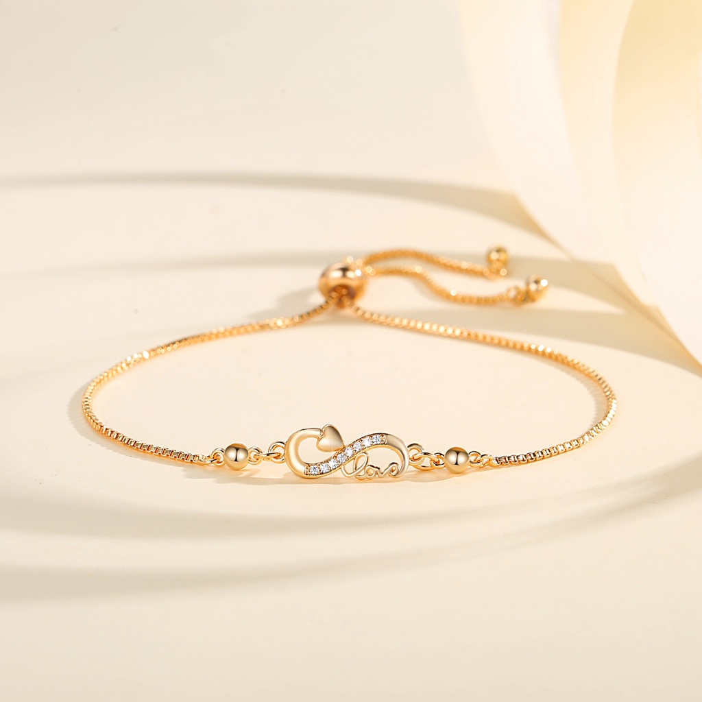 Y765 Gelang Kristal Wanita Gold Bangle Adjustable Gelang Titanium Steel Lapis Emas Anti Karat