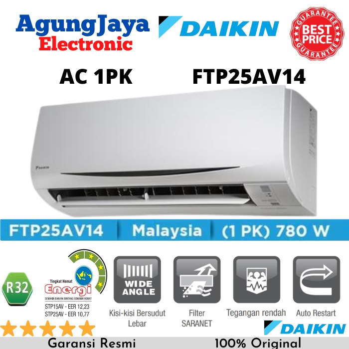 AC DAIKIN 1 PK FTP-25AV14 STANDARD MALAYSIA BREEZE R32 LOW WATT 1PK (CILEGON-SERANG)