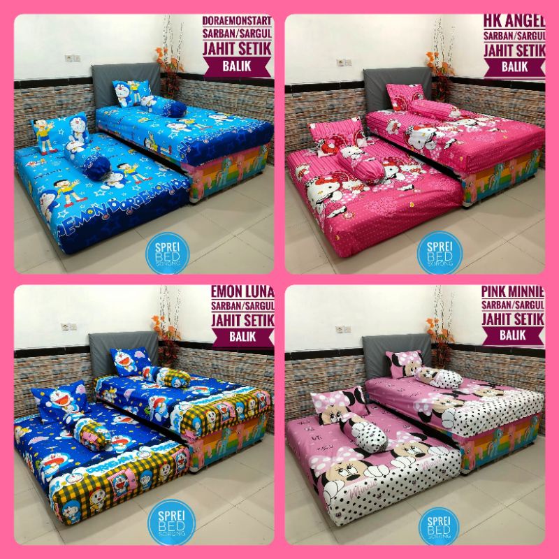 SPREI BED SORONG TANPA RUMBAI 120x200 MOTIF KARAKTER ANAK MURAH COD