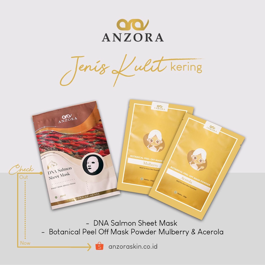 Anzora Skincare Masker (  Sheet Mask with DNA Salmon kering kusam flek ) tekstur kertas sheet mask