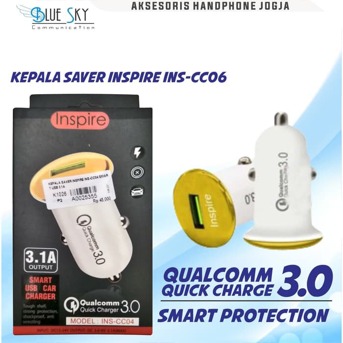 KEPALA SAVER CHARGER MOBIL INSPIRE INS-CC04 SMART USB 3.1A