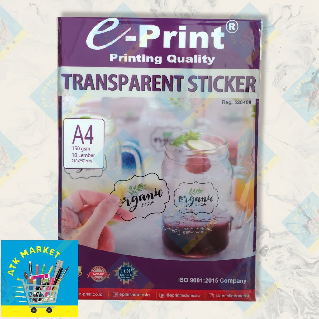 

(1pack = 10 LMBR) Kertas Sticker Eprint Transparant Stiker A4 150gsm / Transparent E Print