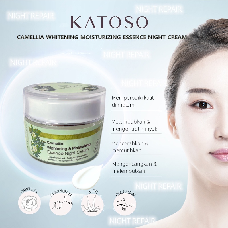 (BPOM) Katoso Camellia Brightening &amp; Moisturizing Essence Night Cream 10g