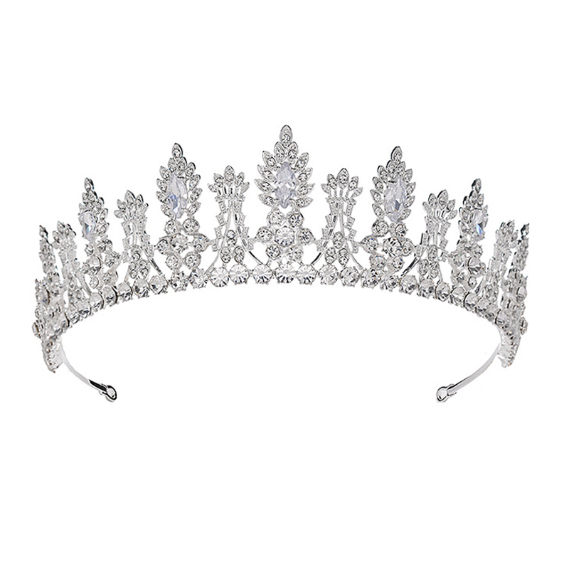 Mahkota Tiara Kristal Zircon Warna Silver Untuk Pengantin Wanita