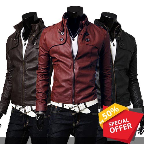 Jaket Kulit Korea Sintetis Casual / Jaket Semi Kulit Pria Korea