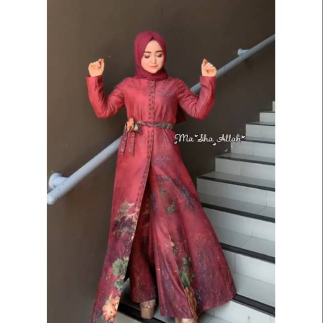 Setelan Gamis Celana Suede Motif Import Original Shellasaukia