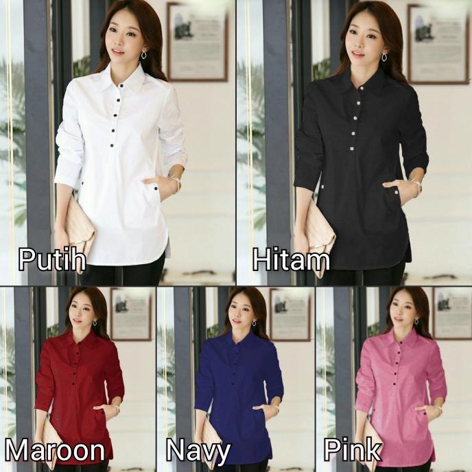Kemeja Cewek Putih Rapi Baju Hem Pakaian Wanita Rumahan Dan Kantoran