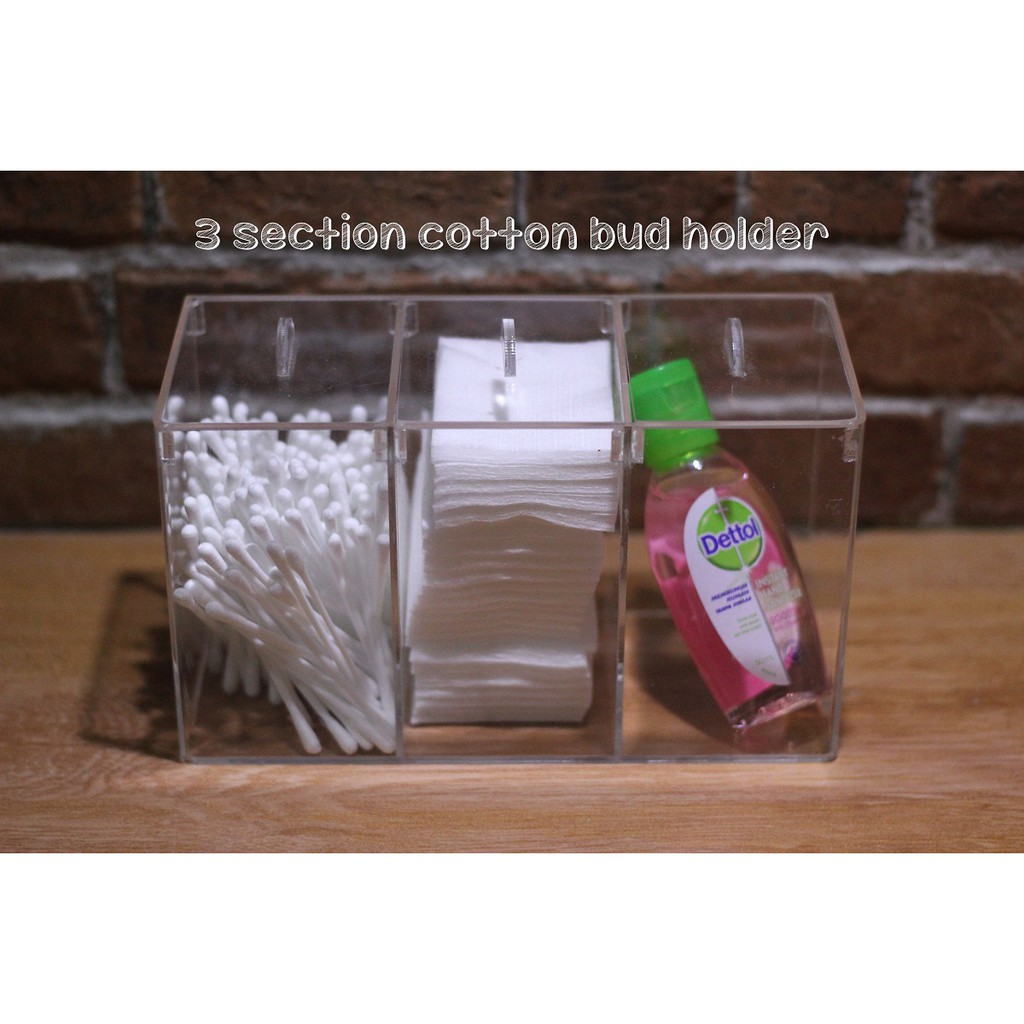 Rak Kosmetik / Tempat Kapas / Rak Akrilik Tempat Kapas dan Cotton Bud / 3 Section Cotton Bud Holder