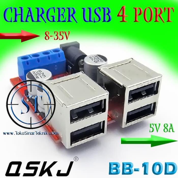 QSKJ Kit Charger 4 USB Step Down 5V Aki Motor Mobil Panel Surya Penurun Tegangan Voltase Fast Cas Charging 8A bb-10D