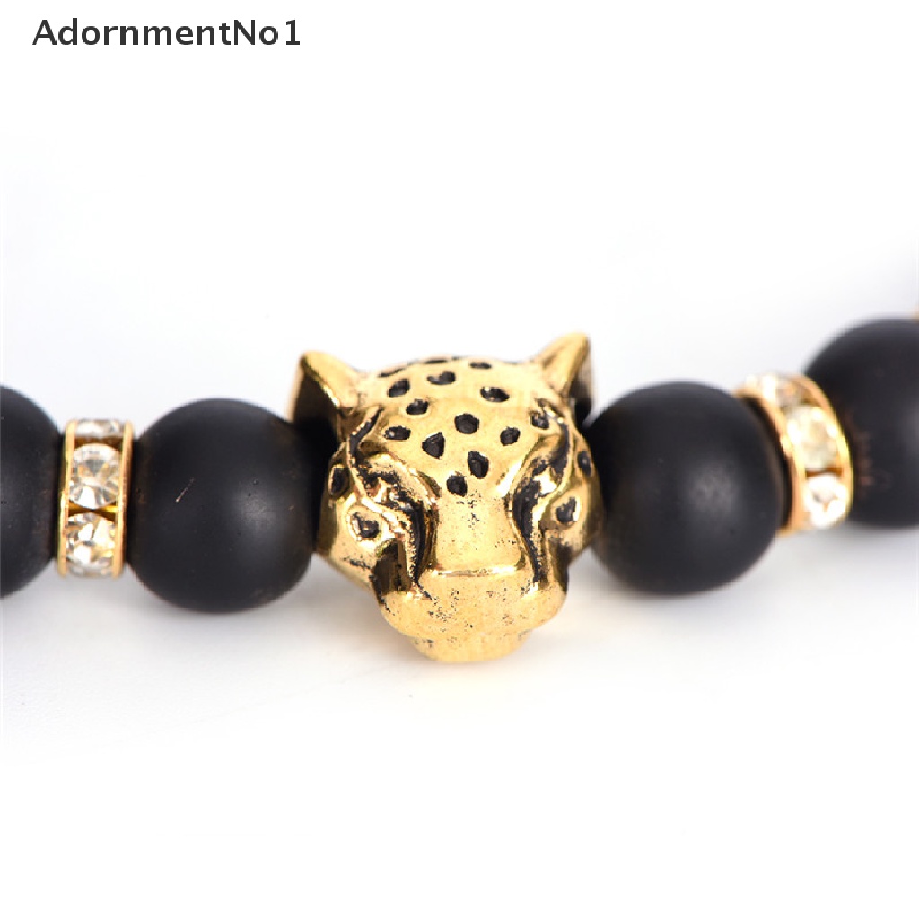 (AdornmentNo1) Gelang Tangan Manik-Manik Batu Alami Aksen Kepala Leopard Untuk Perhiasan Pria, Handmade