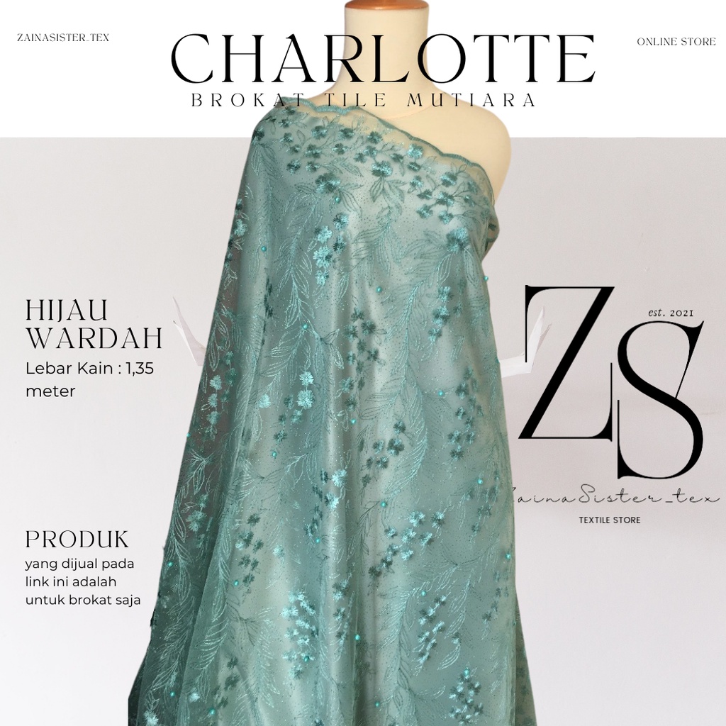 Bahan Kebaya Brukat Brokat Tile Mutiara Charlotte Warna Hijau Wardah Toska Tosca
