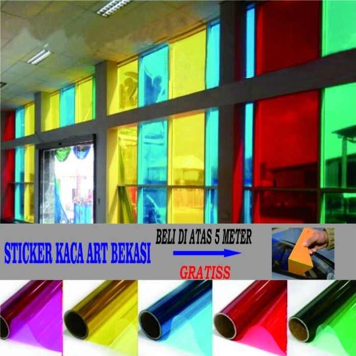 STICKER RIBEN WARNA 60%Stiker Kaca /Kaca Film Mobil dan rumah Riben warna warni anti panas Biru mera