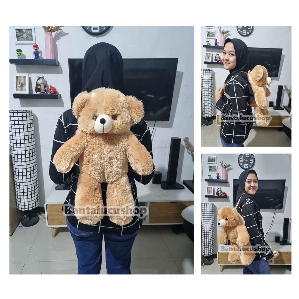 Tas Boneka Teddy Bear Beruang Bulu Halus Ransel Boneka Lucu