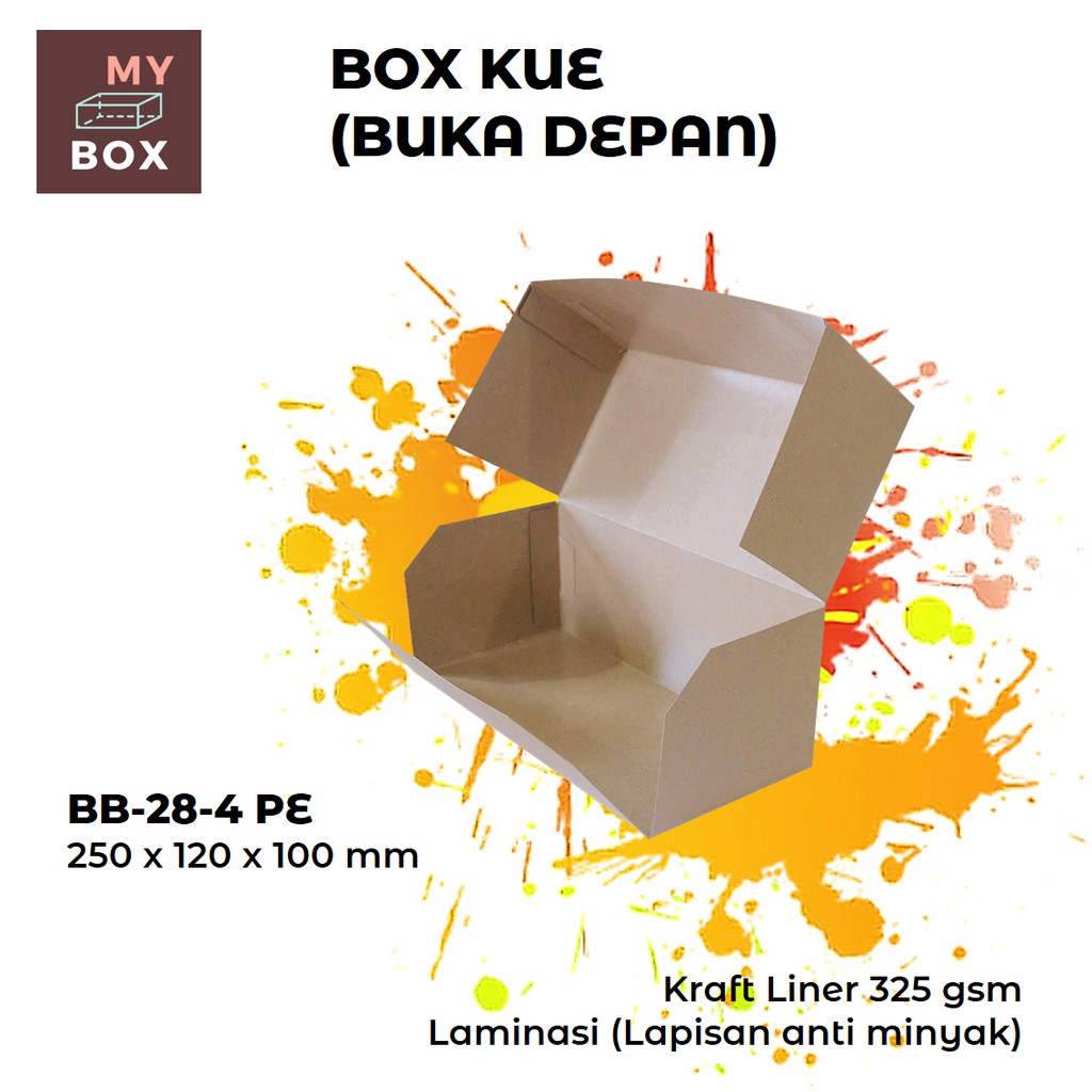 

BOX KUE (BUKA DEPAN) DUS DOS KOTAK CAKE ROTI BOLU BROWNIES uk. 25x12x10 KRAFT 325gsm PE Laminasi