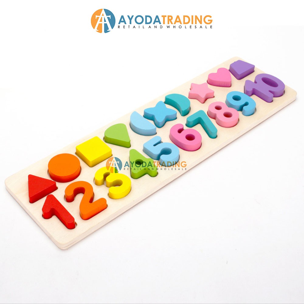 Montessori Wooden Number Shape Blocks Board Belajar Angka dan Bentuk