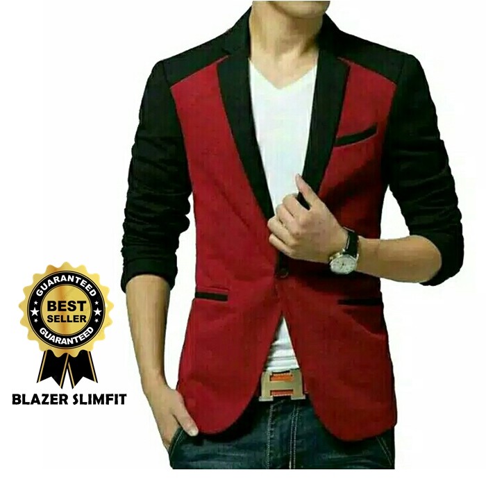 Terbaru Jas  Blazer Pria Formal Warna  Maron Kombinasi  