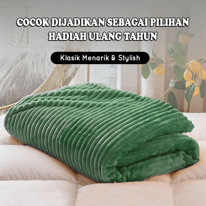 Selimut Bulu Salur Tebal Super Lembut King Bed Ukuran 180x200cm Serat Polyester Premium Perlengkapan Tidur Rumah Tangga Import Terbaru - FD-1100 - 88 Blanketstore