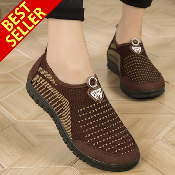 QINGSHUI Sepatu Wanita.Sepatu Santai Wanita Bernapas.Sepatu Slip on Wanita Yang Nyaman. Sepatu Wanita Terbaru Fashion-Khaki