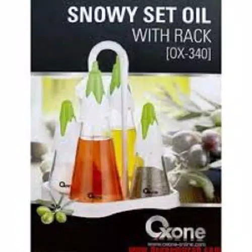 Oxone OX-340 Tempat Minyak dan Bumbu Kaca Putih 500 ml dengan Rak