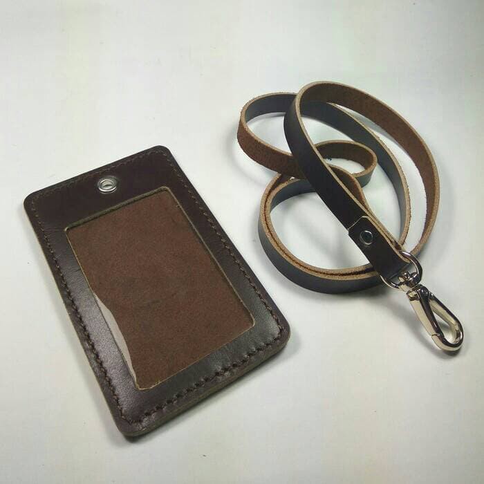 

Gantungan ID card kulit asli warna coklat ID card holder gantungan kartu