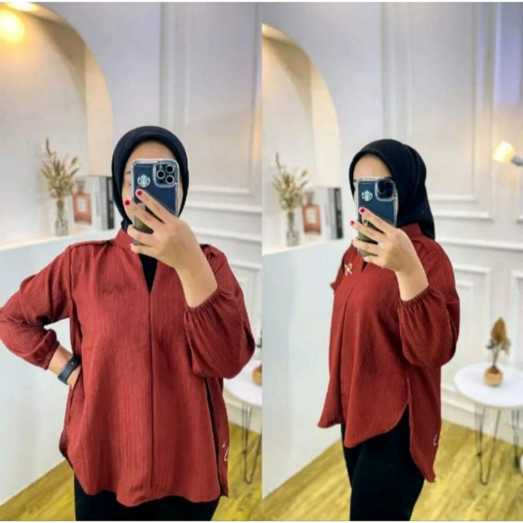 TERBARU BAJU KEMEJA LIVIA BLOUSE WANITA POLOS BAHAN LADY CRUSH  JUMBO SIZE