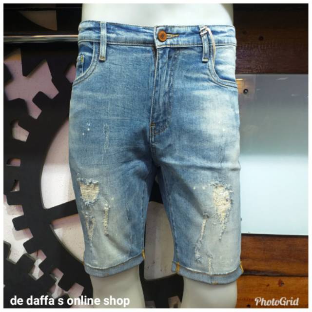 Celana Pendek Jeans Import Pria Stretch Model Sobek Tambal Fashion