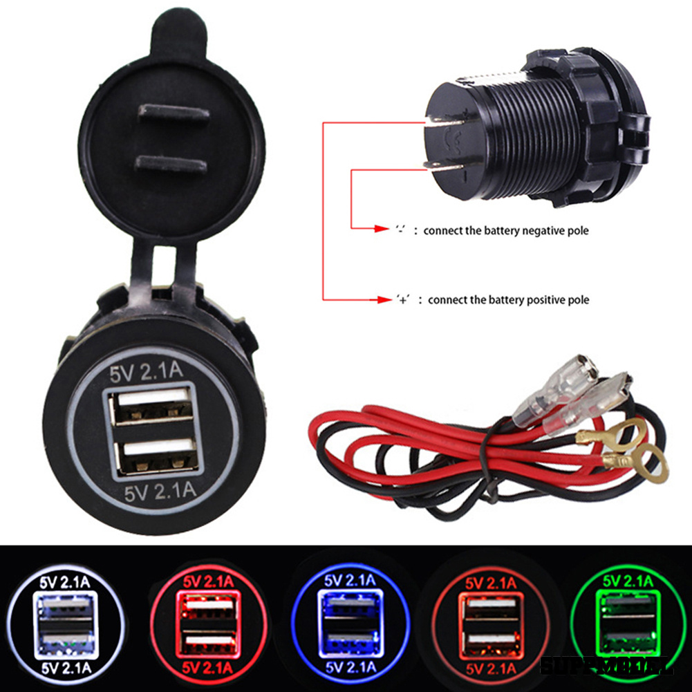 Spm Adapter Charger Dual Port Usb 5v 2.1a Dengan Display Led Untuk Mobil / Motor