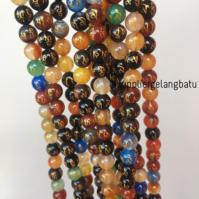 8mm multicolour om mani padme hum tibet renceng batu alam onyx buddha bahan gelang kalung doa vihara