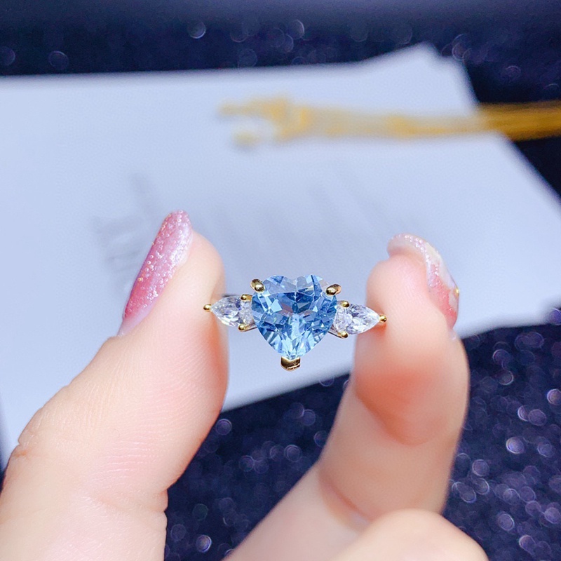 Fancyqube Cincin Bentuk Hati Bahan Cubic Zirconia Warna Biru Dapat Disesuaikan Untuk Wanita