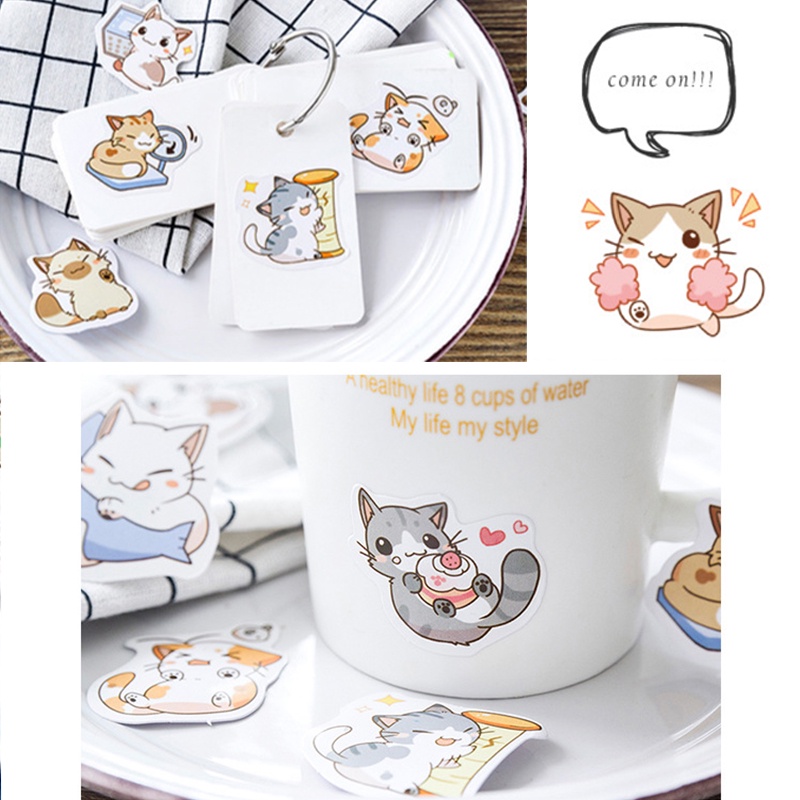 46 Pcs Japanese Cartoon Cat Seal Sticker Diary Notebook Decoration Sticker Set