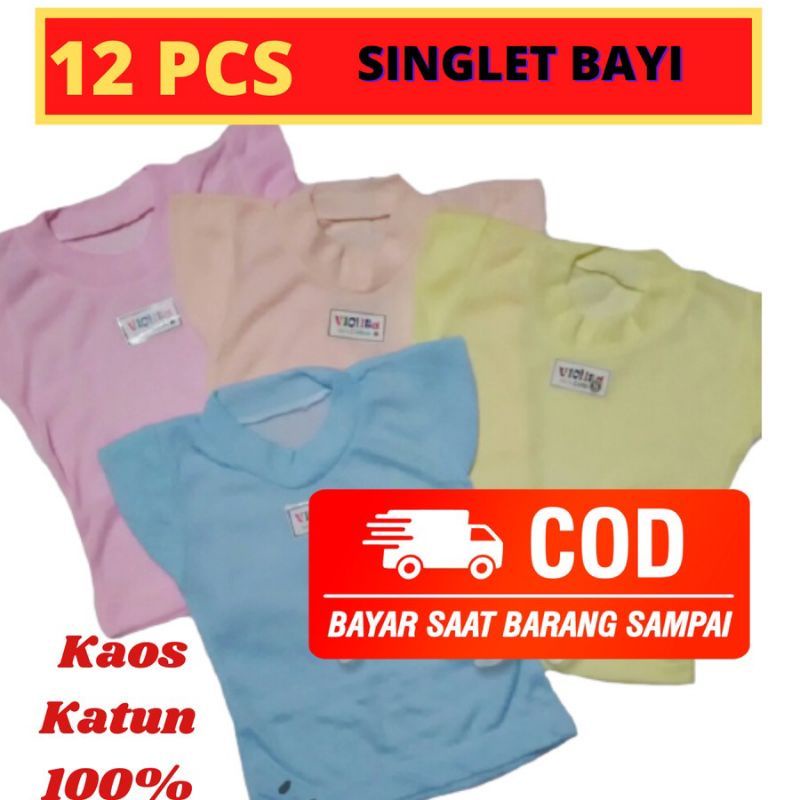 1 lusin kaos oblong bayi lengan pendek | singlet bayi polos termurah | kaos singlet bayi violita