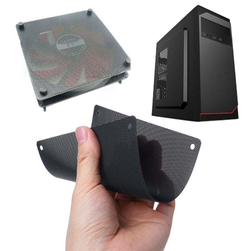 Bt Cuttable Computer Mesh Dustproof Cover Penutup Debu Chassis, 140x140mm PC PVC DIY Untuk Case Fan Cooler Filter Debu Hitam