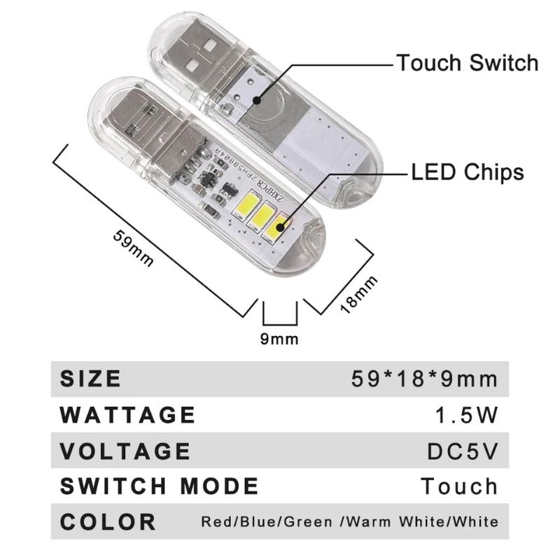 Led usb saklar sentuh 3 mata led lampu darurat lampu malam lampu camping