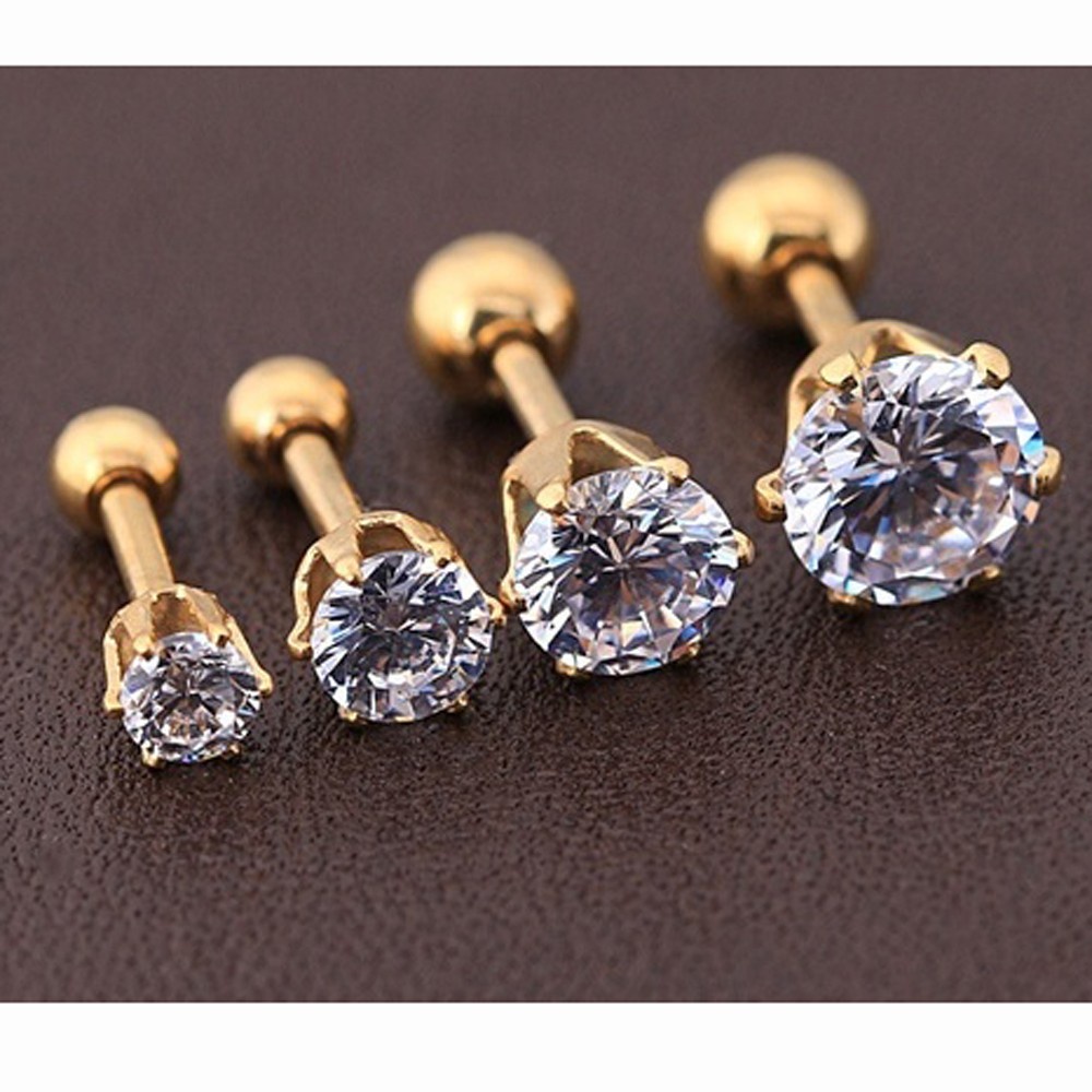 Rhig1 1pc Anting Tusuk Titanium Steel Hias Cubic Zirconia Multi Warna Untuk Pria / Wanita