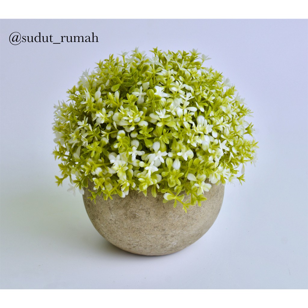 BONSAI BULAT GRASS BALL ARTIFICIAL BUNGA PLASTIK PALSU PAJANGAN DEKORASI-PUTIH