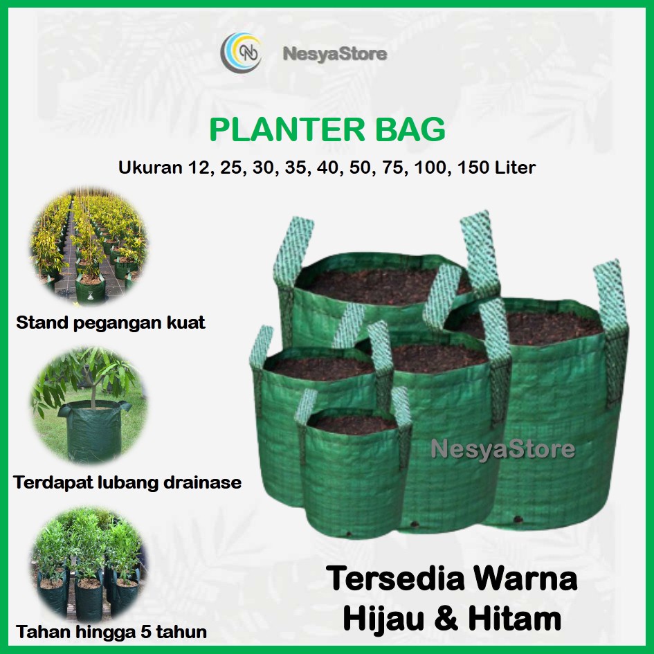 Planter Bag Tanaman Hijau Dan Hitam 4 12 22 32 50 75 100 150 Liter - Planter Bag