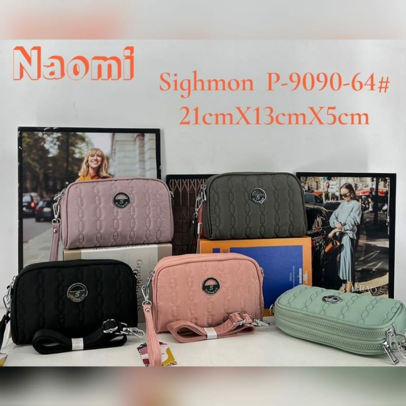 Tas Selempang Wanita Selempang Pouch Sighmon Kanvas Bordir 2Sleting Sg9090 2Tali G4H1 Best Seller El