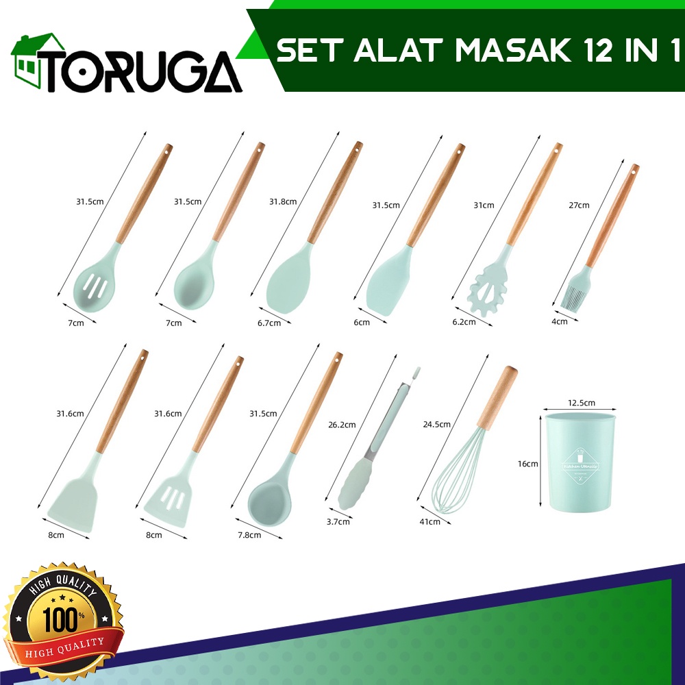 Peralatan Memasak Utensil Set 12Pcs Masak Silikon Sutil Spatula Anti Lengket Tahan Panas