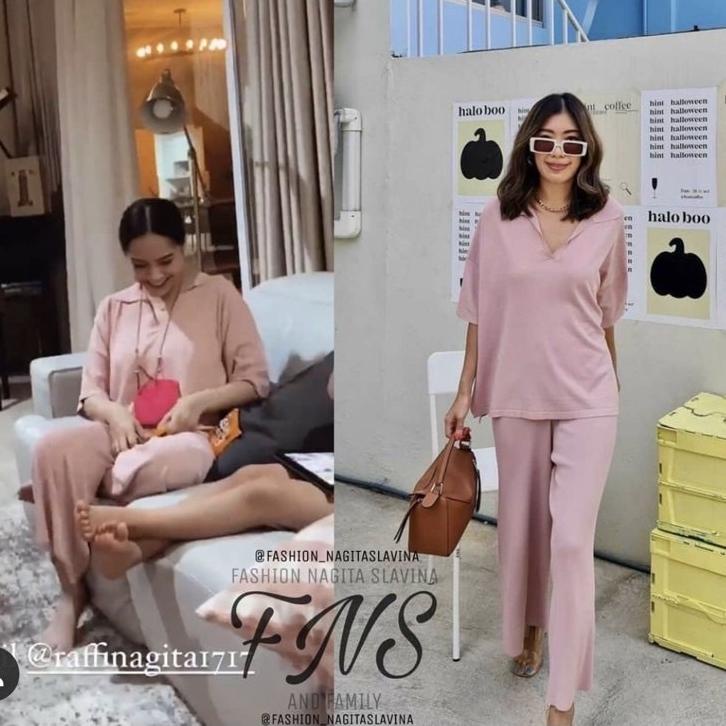 Keluaran Terbaru.. Sale!!! Set Nana Set Knit Nagita (Top + Pants) knit set V neck set  Nagita Import