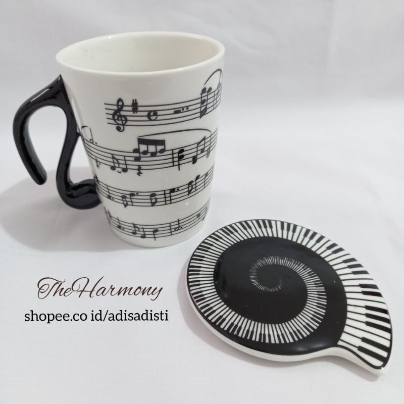 Mug Musik | Cangkir Motif Musik | Music Manuscript Mug | Keyboard Mug | Gelas Motif Musik