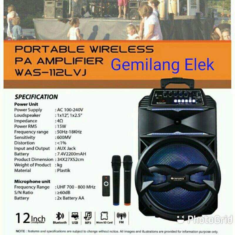 Speaker Portable Wireless AIWA WAS-112LVJ Bluetooth