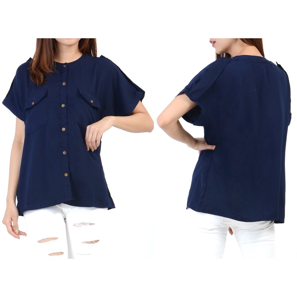 [Blouse Alya SW] blouse wanita wolly crepe cream dan navy