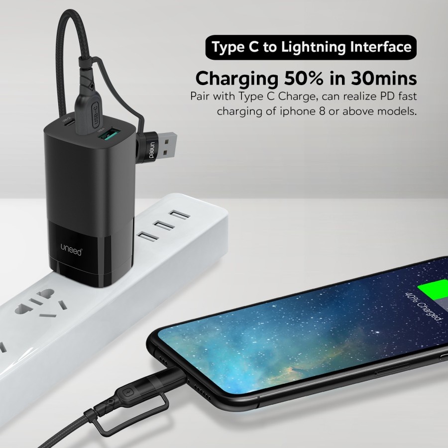 UNEED Kabel Data 4in1 Fast Charging 3A 60W PD QC 3.0 AFC - UCB50Ci