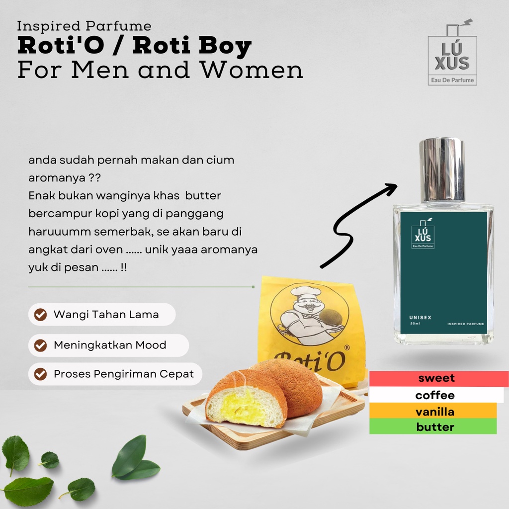 Luxus Parfume Aroma Roti O | Roti Boy Kopi Inspired Parfum Minyak Wangi Unisex Pria Wanita Cowok Cew