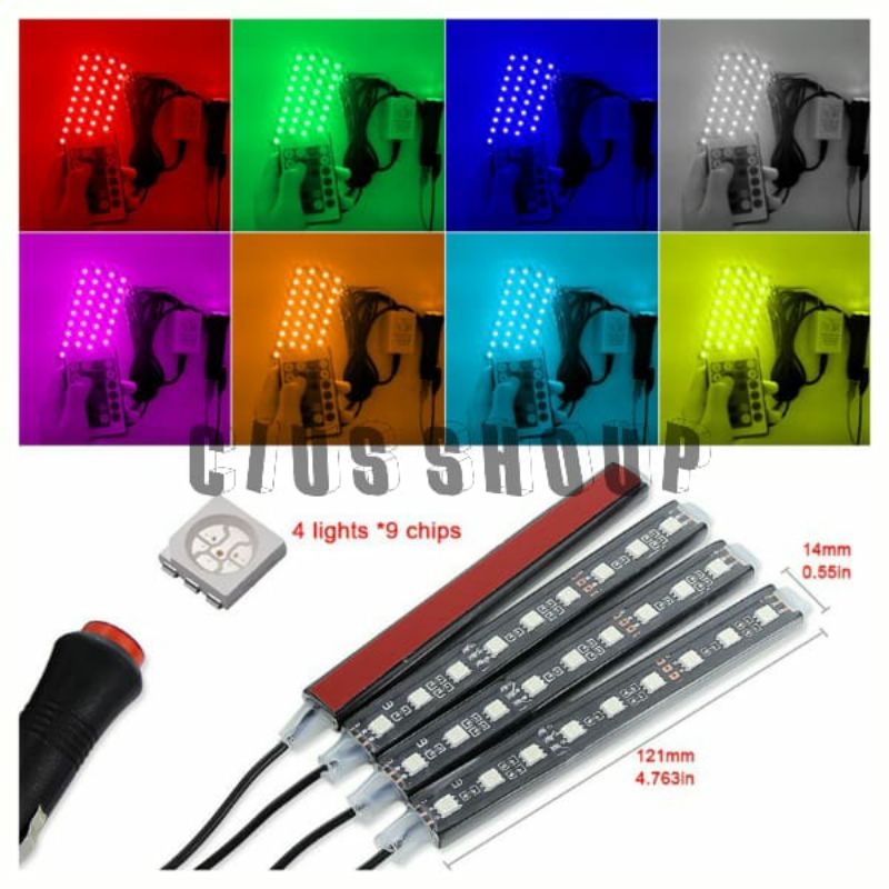 LAMPU LED KOLONG RGB + REMOT DASHBORD DEKORASI MOBIL RGB 16 LED