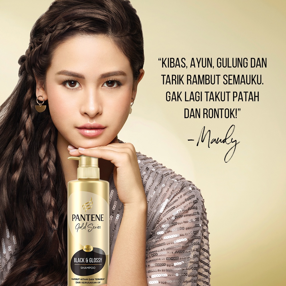 Paket Pantene Gold Series Black &amp; Glossy Shampoo 270ml + Conditioner 190ml