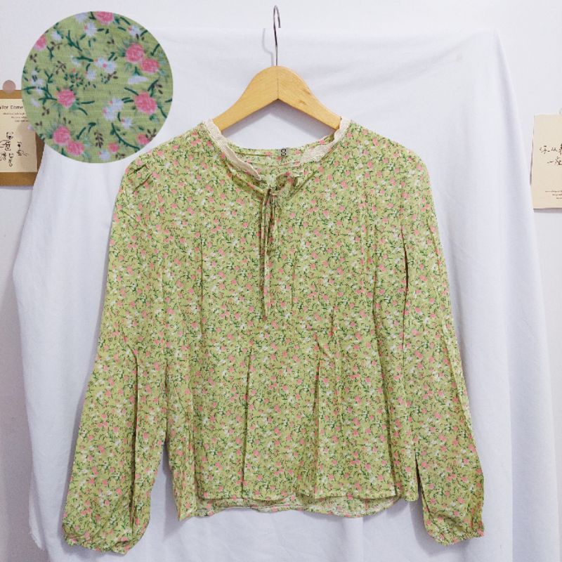 【BISA COD】Chiffon Lace Floral Blouse wanita Lengan Panjang summer atasan blus import cewek-Motif 57