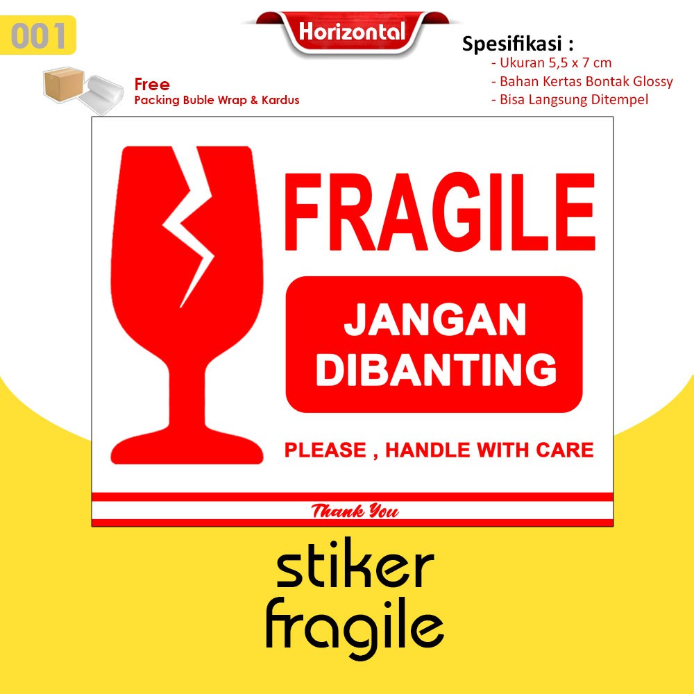 Stiker Fragile / Stiker Pecah Belah / Stiker Pengiriman Olshop / Stiker Unboxing Horizontal-001