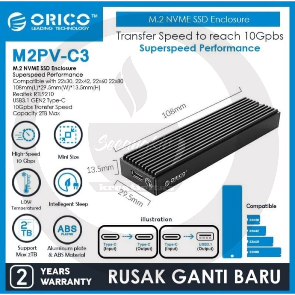 ORICO M.2 NVMe SSD ENCLOSURE - M2PV-C3