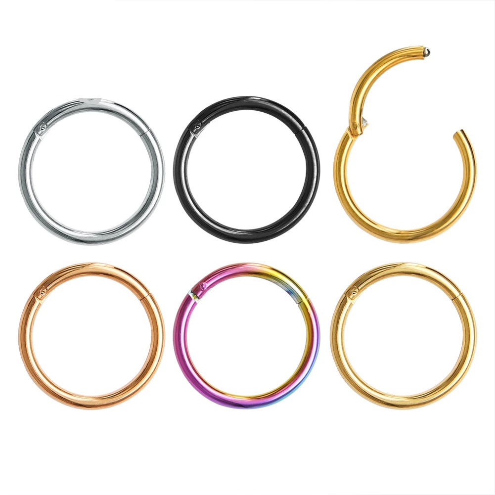 1pc Cincin Tindik Bibir / Hidung Palsu Bahan Titanium Stainless Steel Ukuran 6 / 8 / 10 / 12mm Untuk Wanita